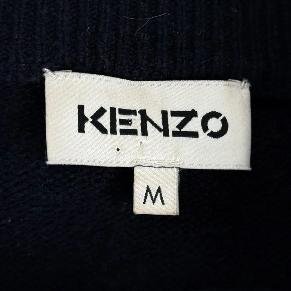 Kenzo Mens Medium Sweater Wool Nylon Blend Blue Knit Logo Triko Crewneck Casual - Picture 7 of 10